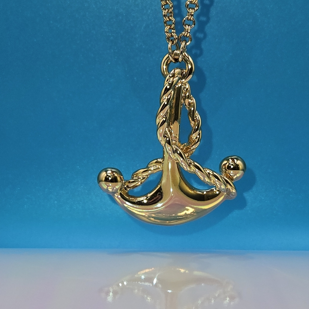 Men's gold Anchor necklace mirror finish 36 inch link chain